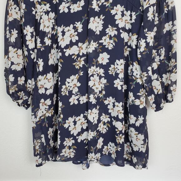 Entro Dress Floral Flowy Boho Cottagecore Spring Summer Folksy Blue White - Picture 4 of 13